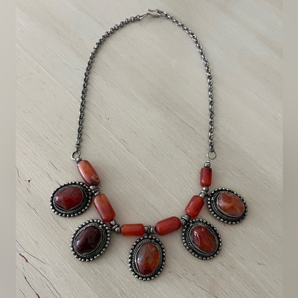 Large Carnelian Boho Medalian Necklace